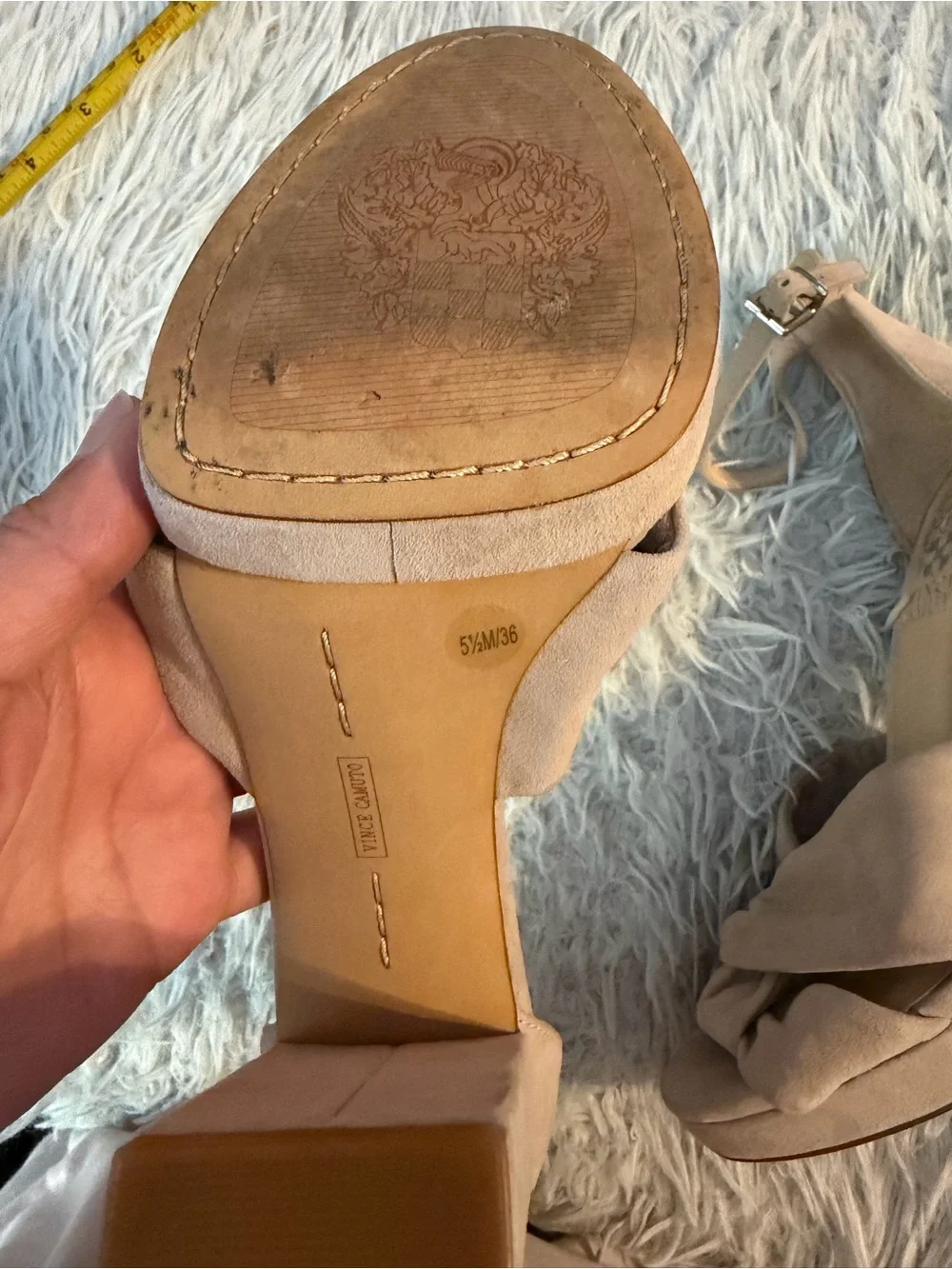 Vince Camuto Beige Suede Knot Front Ankle-Strap Heels Size 5.6 Platform